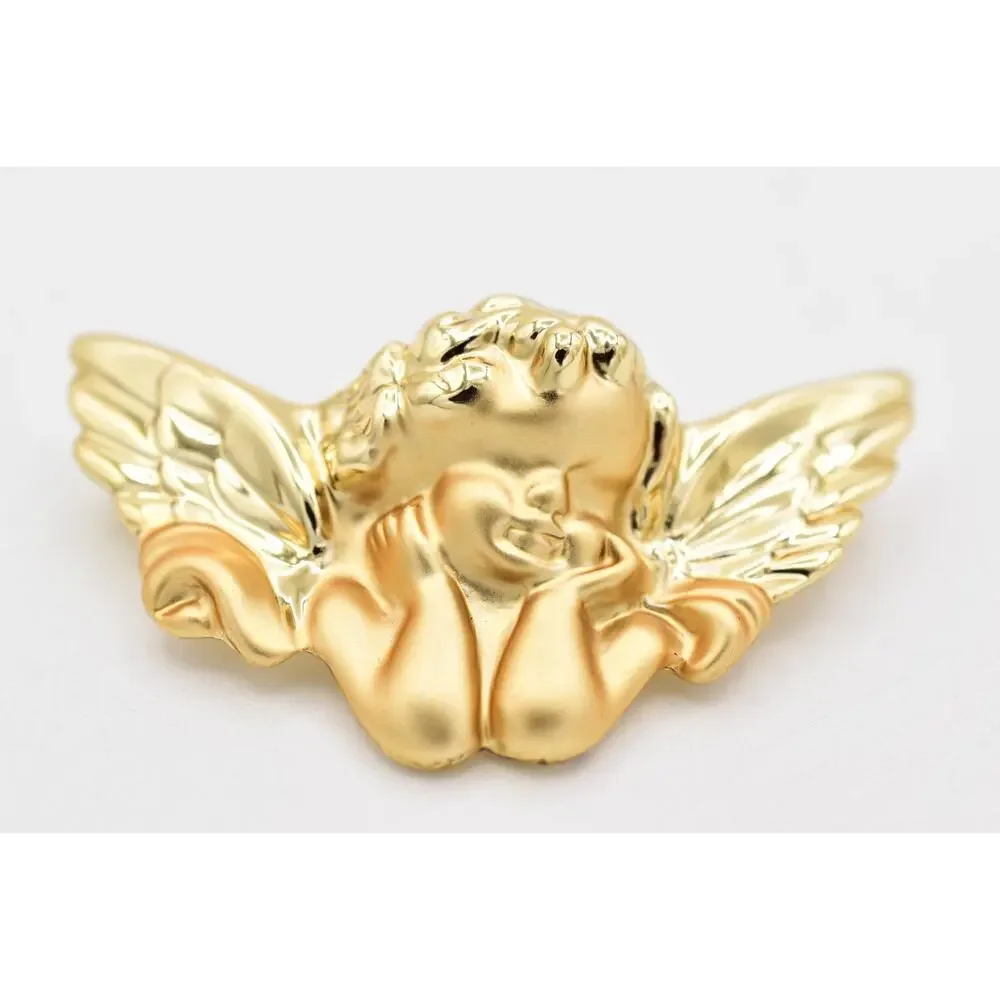 Danecraft Vintage Brushed Gold Cherub Angel Brooch Pendant Signed NOS 1980s A25